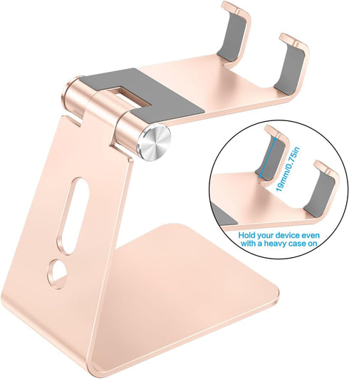 OMOTON Adjustable Cell Phone Stand, C2 Aluminum Desktop Phone Dock Holder Compatible with iPhone 15 14 13 Pro, SE, XR, 8 Plus 7 6, Samsung Galaxy,...